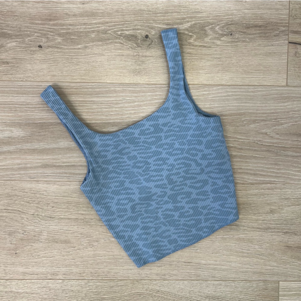 Carbon38 Light Blue Ribbed Square-Neck Tank